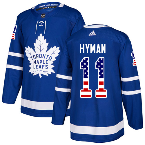 Adidas Maple Leafs #11 Zach Hyman Blue Home Authentic USA Flag Stitched NHL Jersey